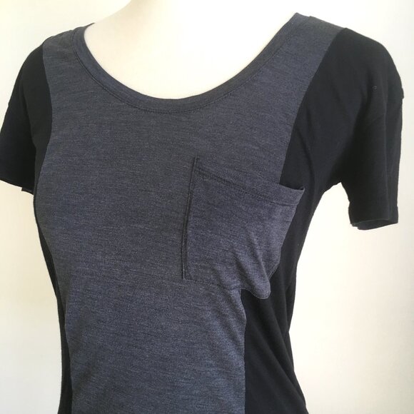 Madewell Silk Basic T Shirt XS Small Black Gray Colorblock Pocket Hi Line Tee - Picture 4 of 9